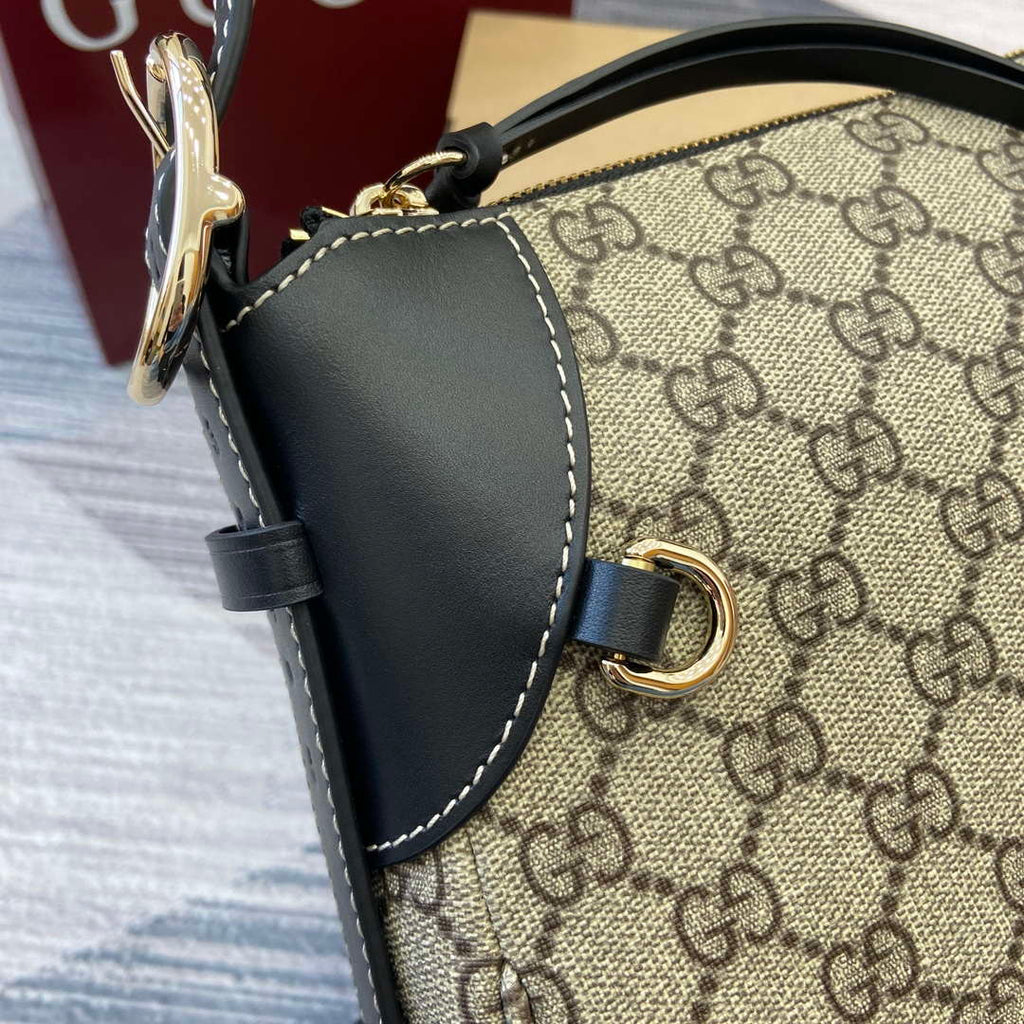 Gucci 815216 GG Emblem medium shoulder bag Beige and Black
