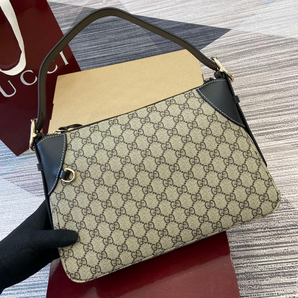 Gucci 815216 GG Emblem medium shoulder bag Beige and Black