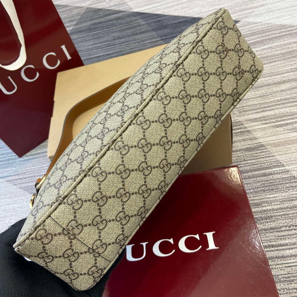 Gucci 815216 GG Emblem medium shoulder bag Beige and Brown
