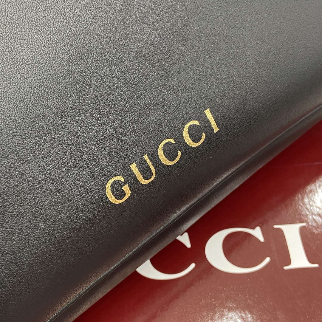 Gucci 815217 GG Emblem Large Shoulder Bag Black smooth leather