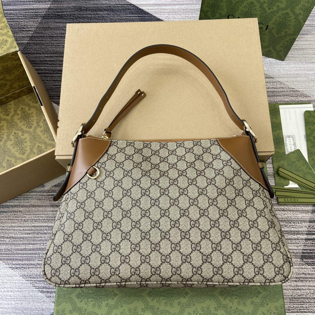 Gucci 815217 GG Emblem Medium Shoulder Bag Brown