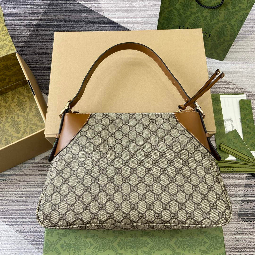 Gucci 815217 GG Emblem Medium Shoulder Bag Brown