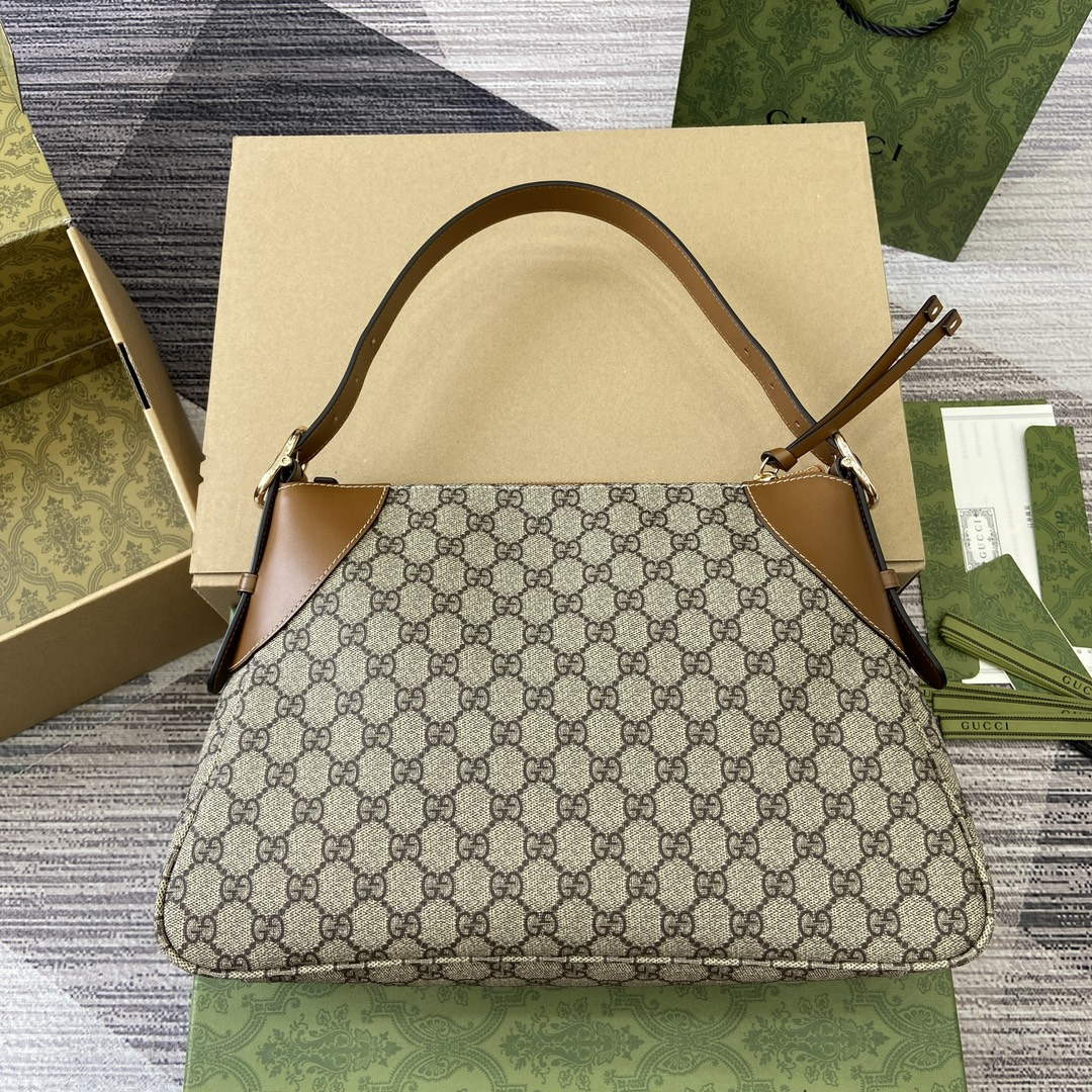 Gucci 815217 GG Emblem Medium Shoulder Bag Brown