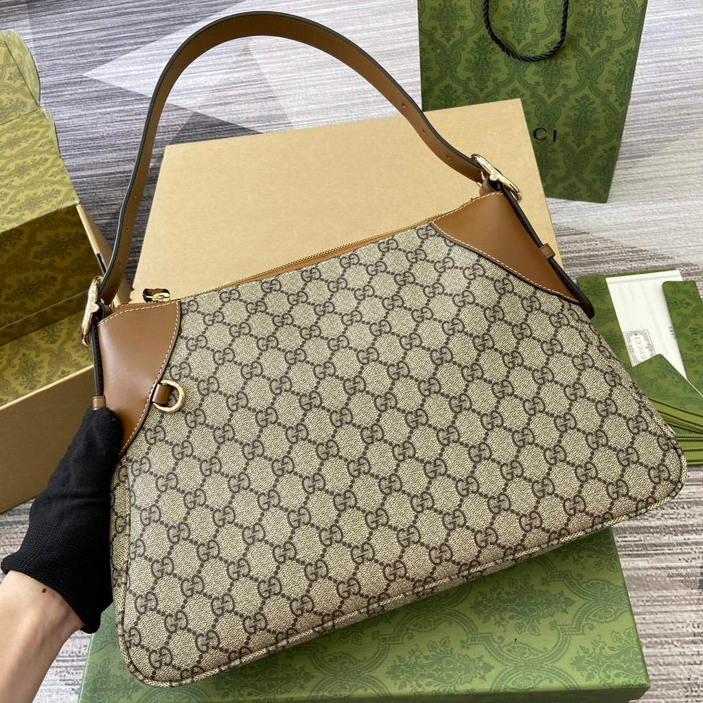 Gucci 815217 GG Emblem Medium Shoulder Bag Brown