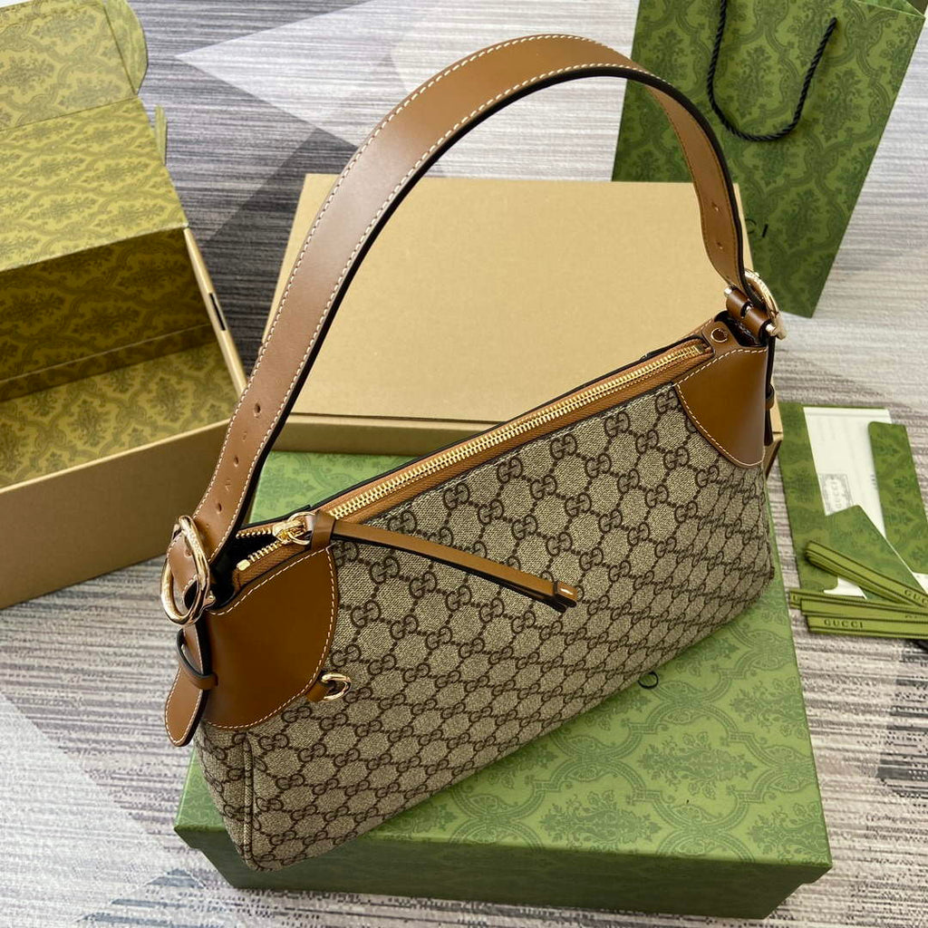 Gucci 815217 GG Emblem Medium Shoulder Bag Brown