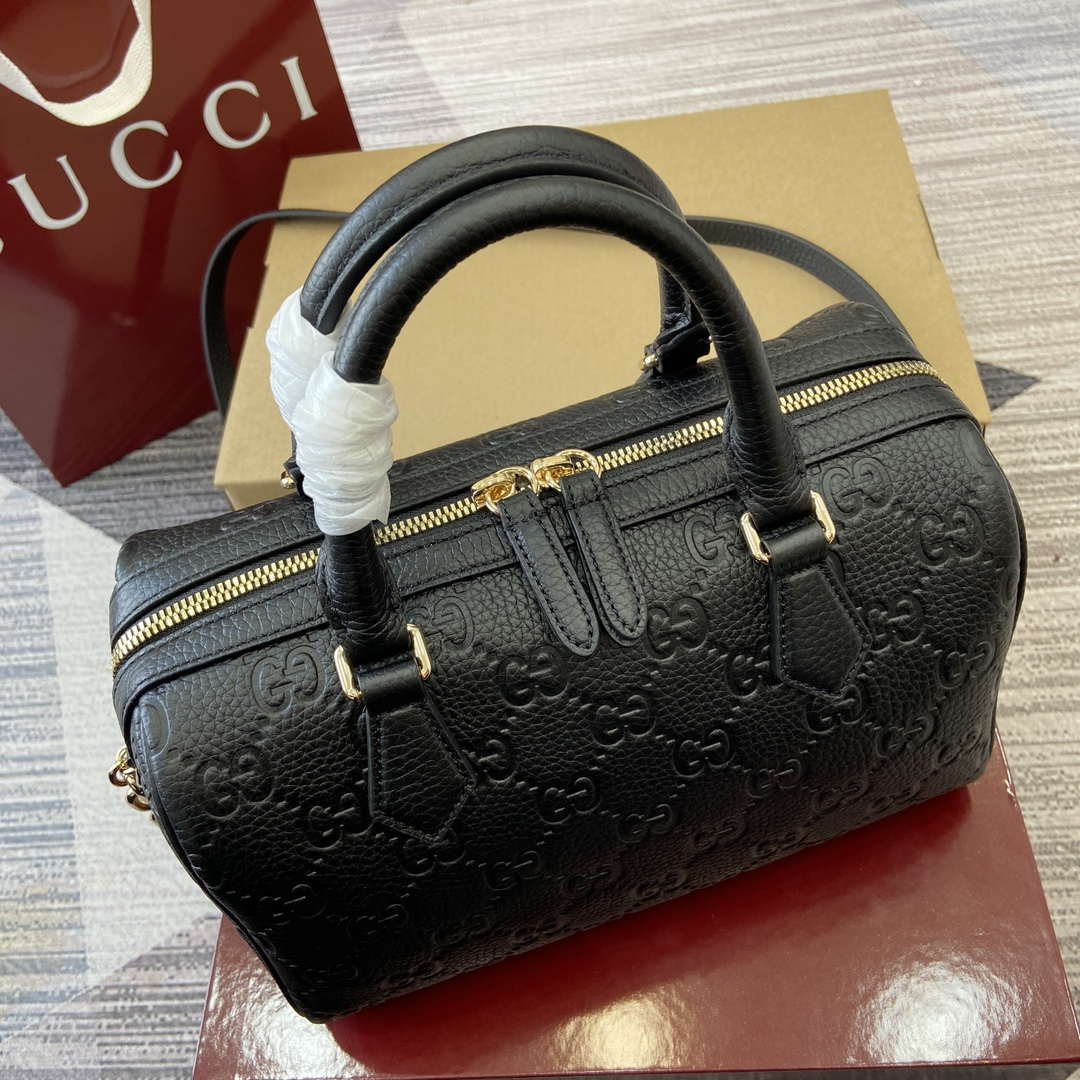 Gucci 815255 GG Emblem Small Top Handle Bag Black