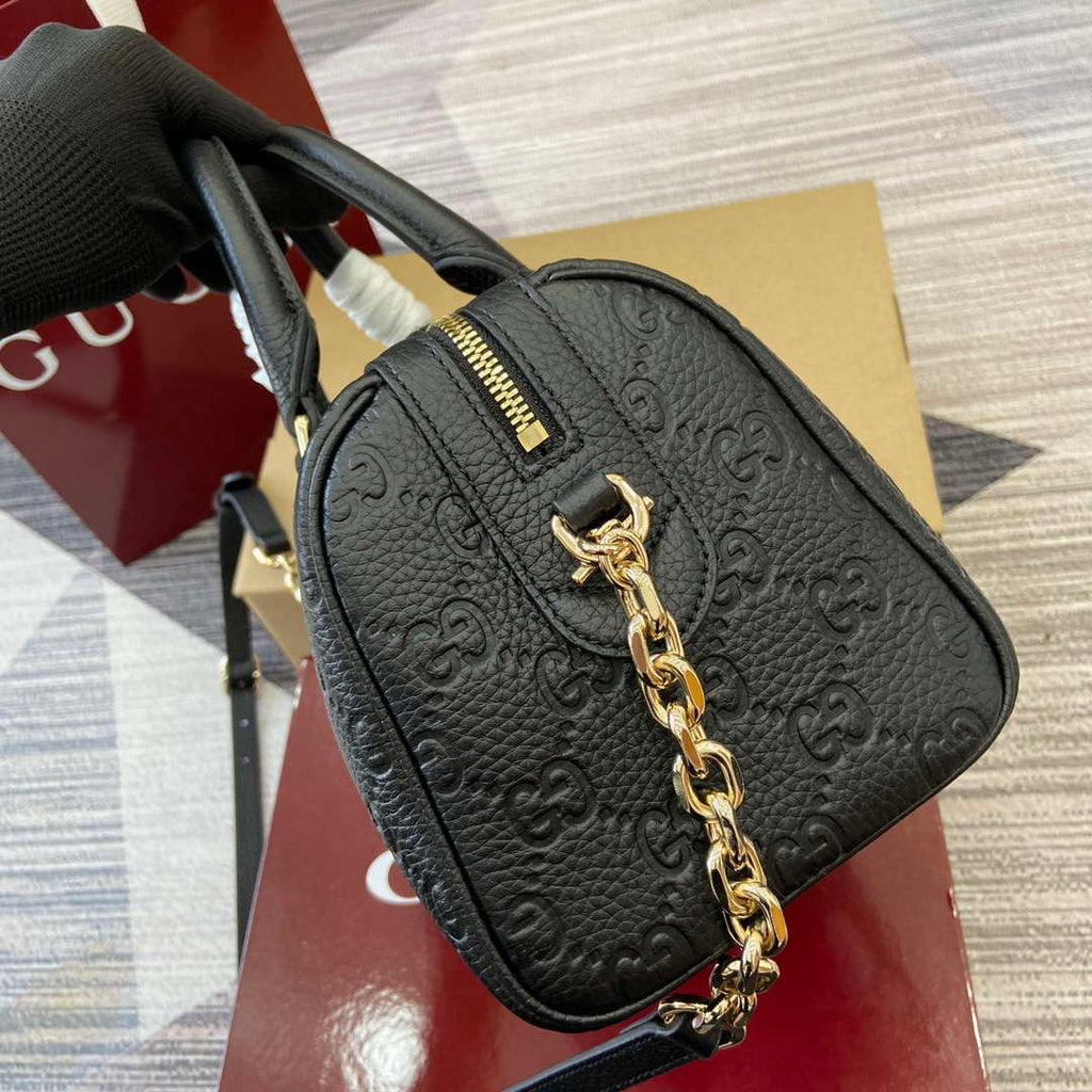 Gucci 815255 GG Emblem Small Top Handle Bag Black