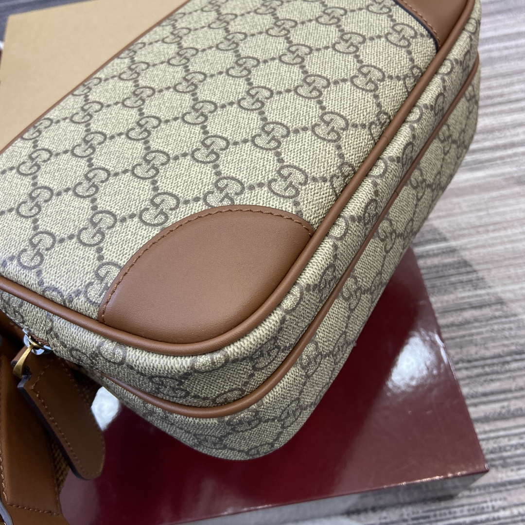 Gucci 821160 GG Emblem medium crossbody bag Beige and dark brown