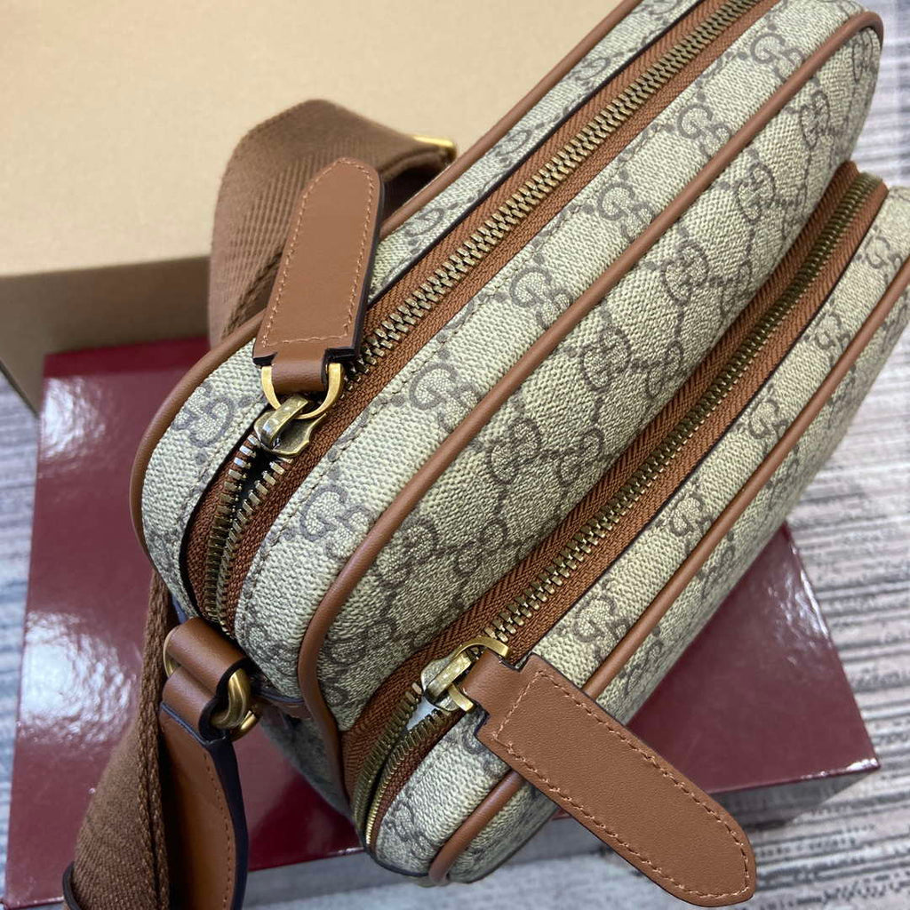 Gucci 821160 GG Emblem medium crossbody bag Beige and dark brown