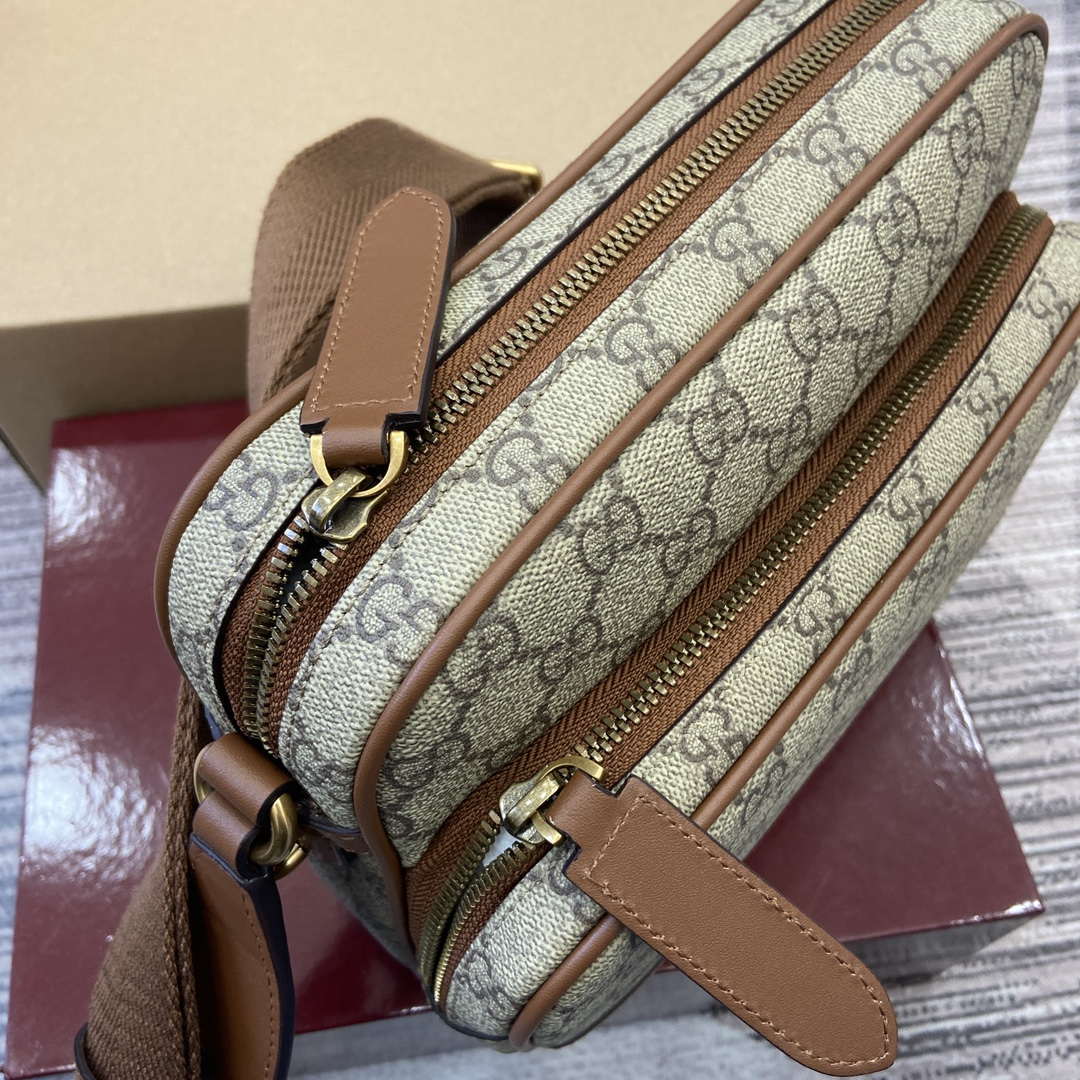 Gucci 821160 GG Emblem medium crossbody bag Beige and dark brown