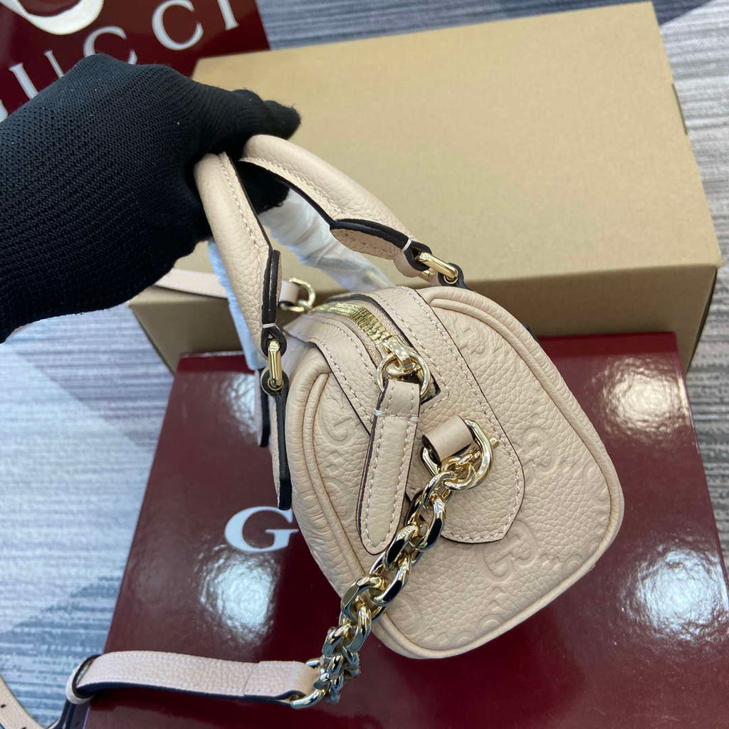 Gucci 815256 GG Emblem super mini top handle bag Beige