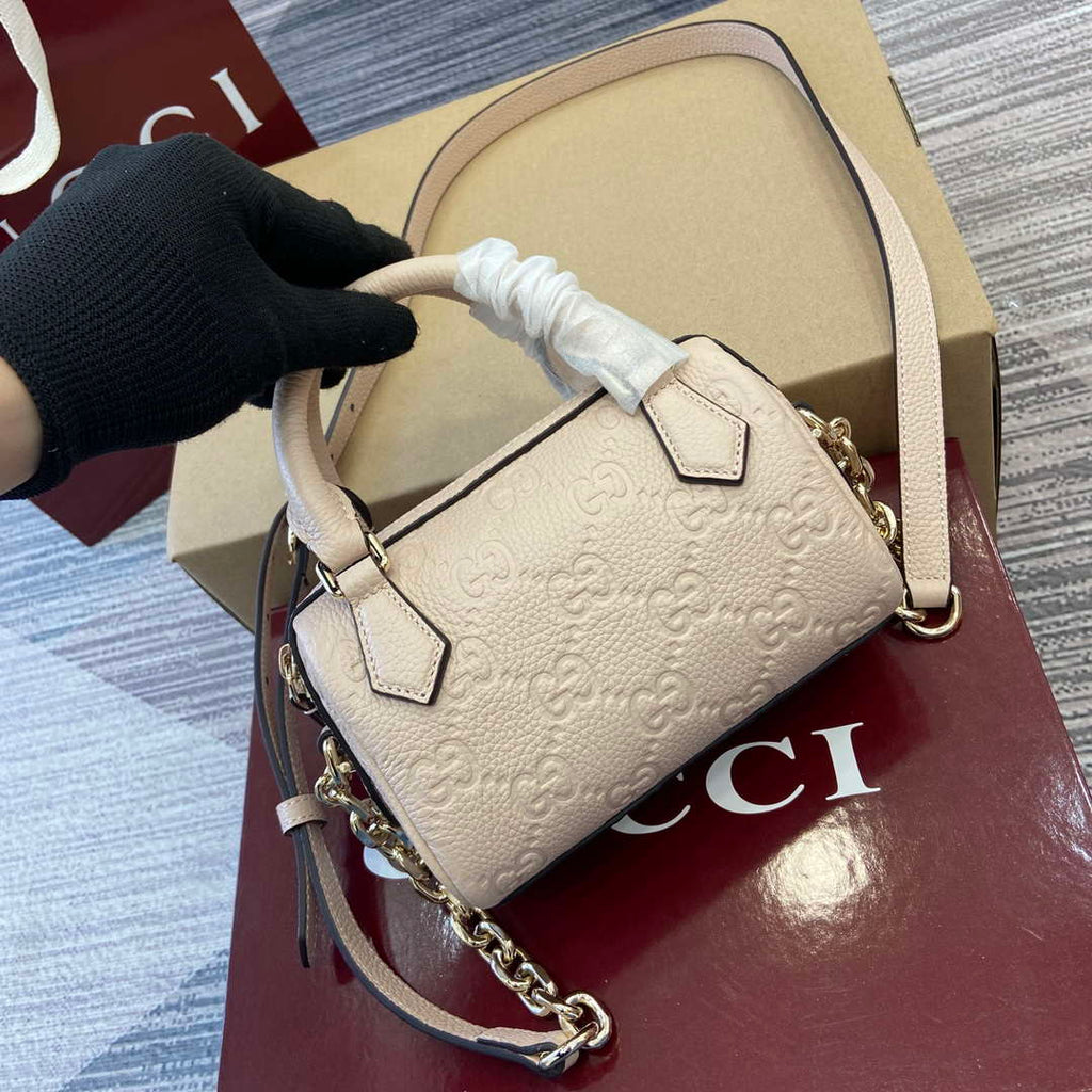 Gucci 815256 GG Emblem super mini top handle bag Beige
