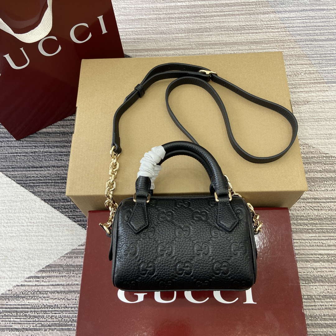 Gucci 815256 GG Emblem Super Mini Top Handle Bag Black