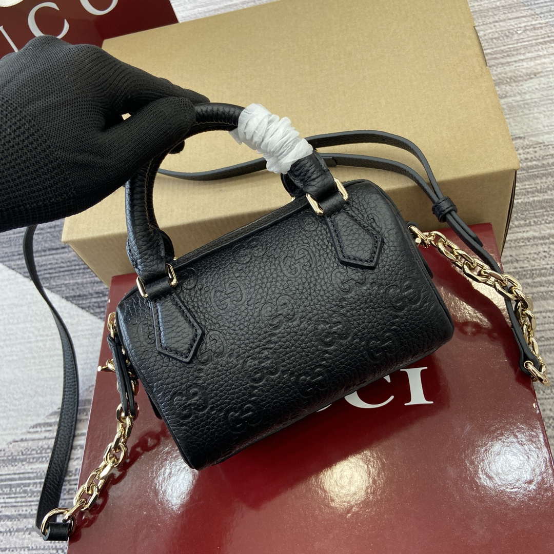 Gucci 815256 GG Emblem Super Mini Top Handle Bag Black - Default Title - View 5
