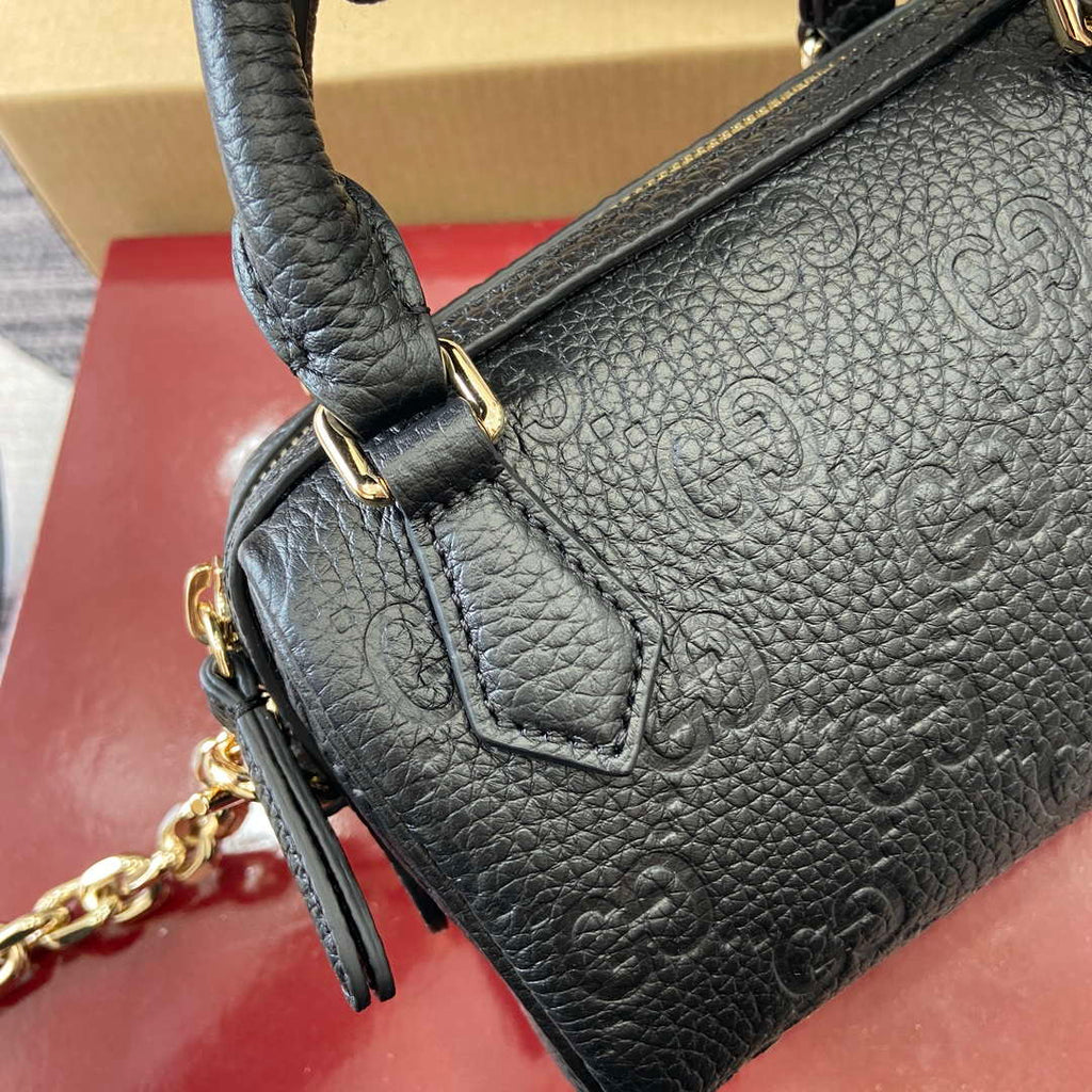 Gucci 815256 GG Emblem Super Mini Top Handle Bag Black