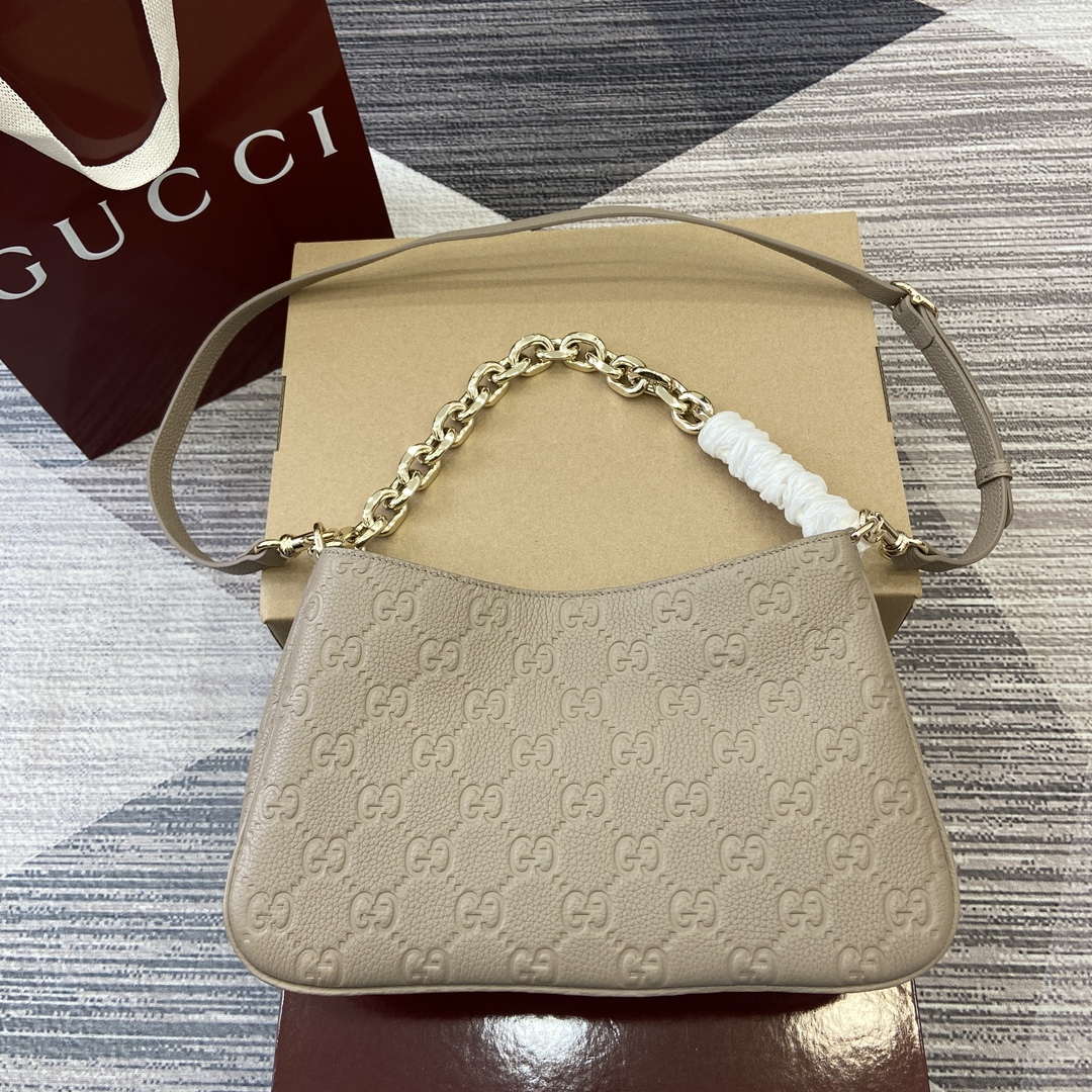 Gucci 815263 GG Emblem Small Shoulder Bag Apricot - Default Title - View 1
