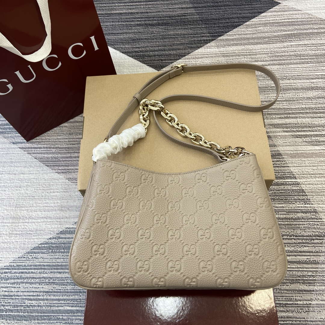Gucci 815263 GG Emblem Small Shoulder Bag Apricot