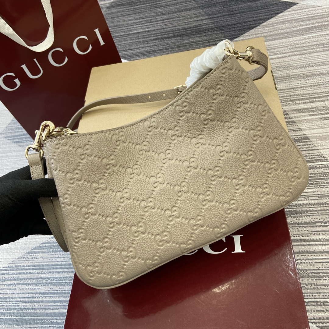 Gucci 815263 GG Emblem Small Shoulder Bag Apricot - Default Title - View 6