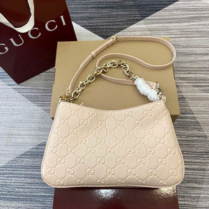 Gucci 815263 GG Emblem Small Shoulder Bag Beige - Default Title - View 1