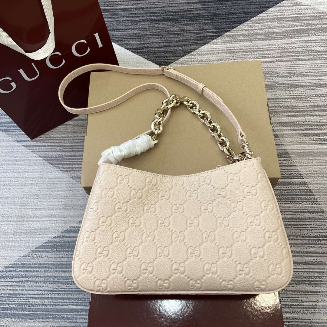 Gucci 815263 GG Emblem Small Shoulder Bag Beige
