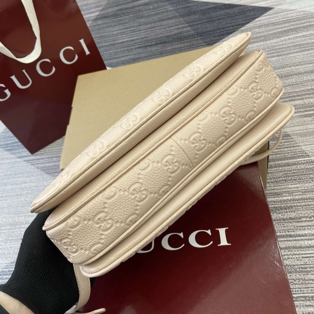 Gucci 815263 GG Emblem Small Shoulder Bag Beige - Default Title - View 7