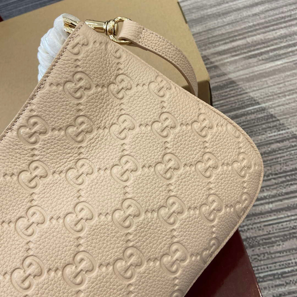 Gucci 815263 GG Emblem Small Shoulder Bag Beige