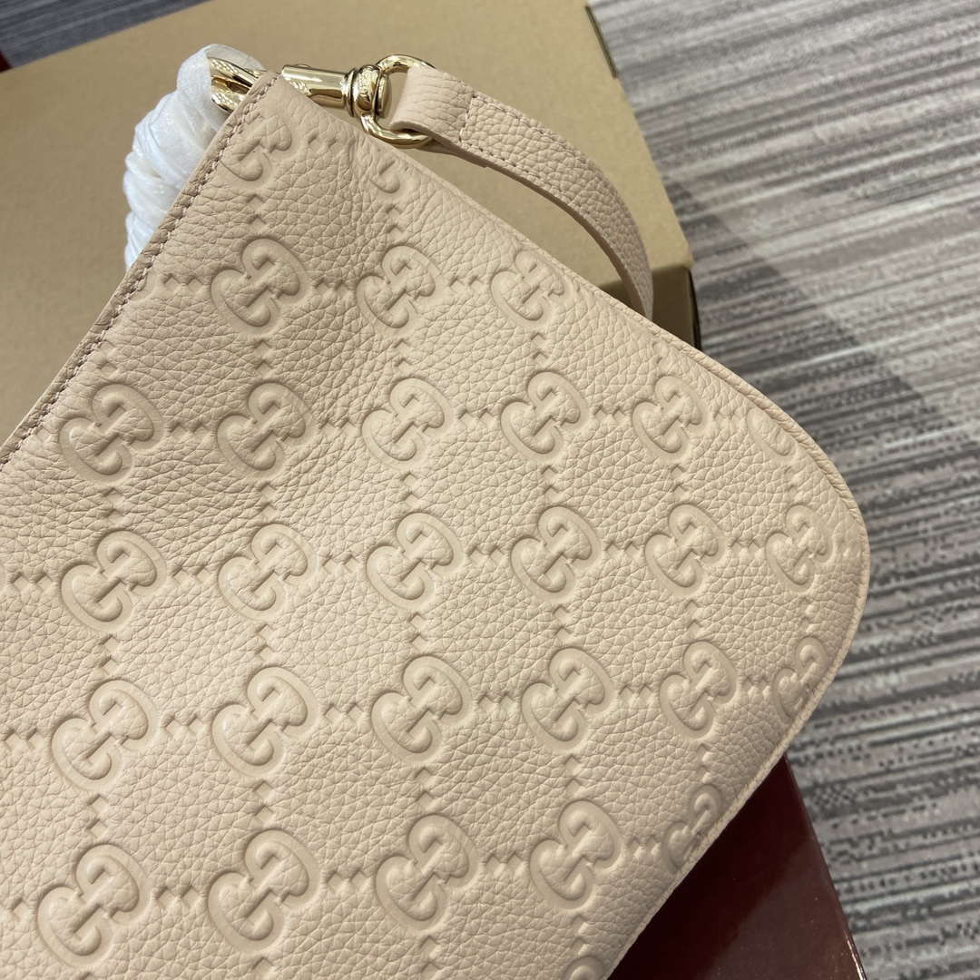 Gucci 815263 GG Emblem Small Shoulder Bag Beige - Default Title - View 8