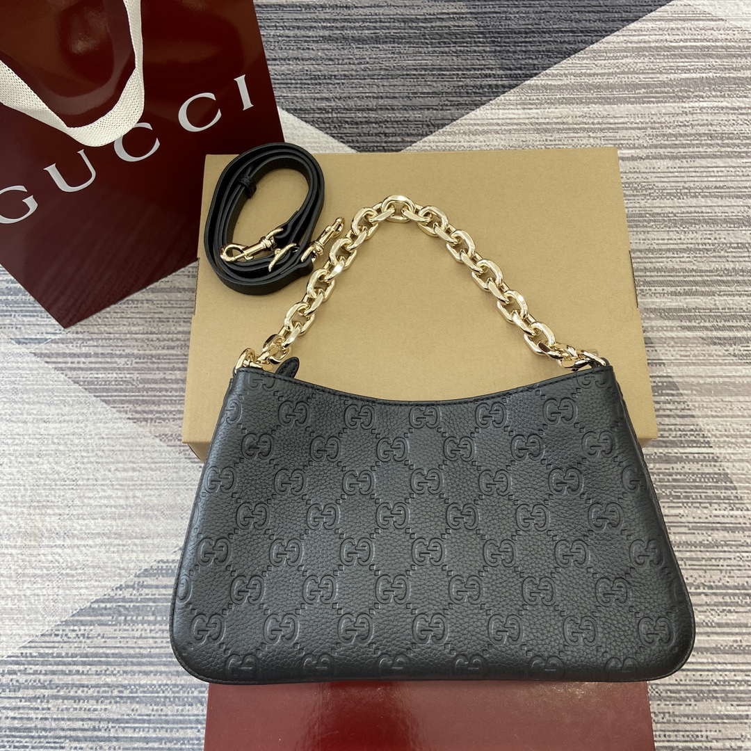 Gucci 815263 GG Emblem Small Shoulder Bag Black - Default Title - View 1