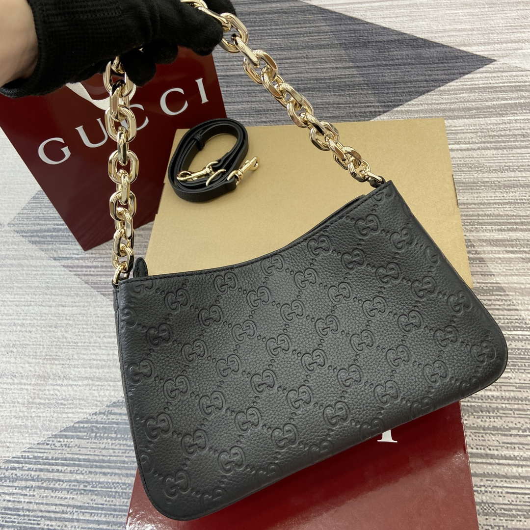 Gucci 815263 GG Emblem Small Shoulder Bag Black - Default Title - View 5