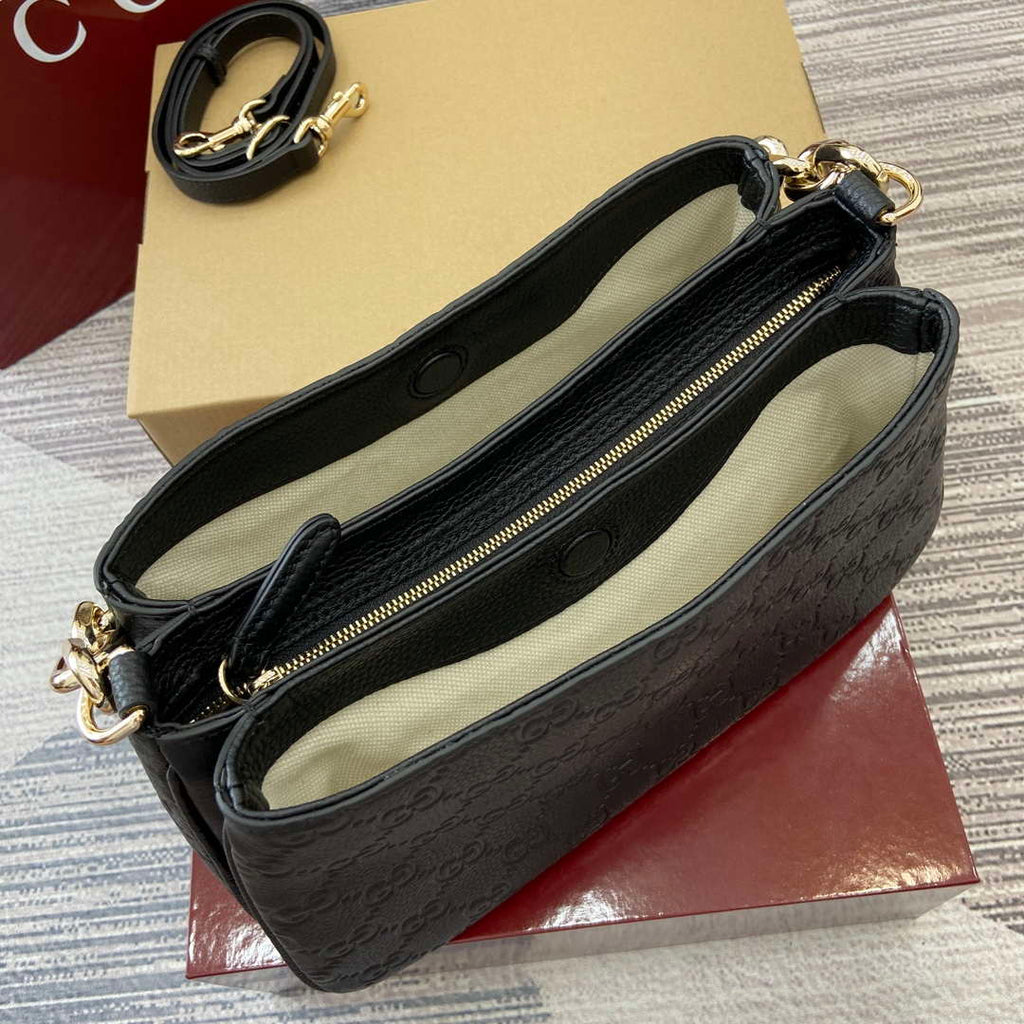 Gucci 815263 GG Emblem Small Shoulder Bag Black