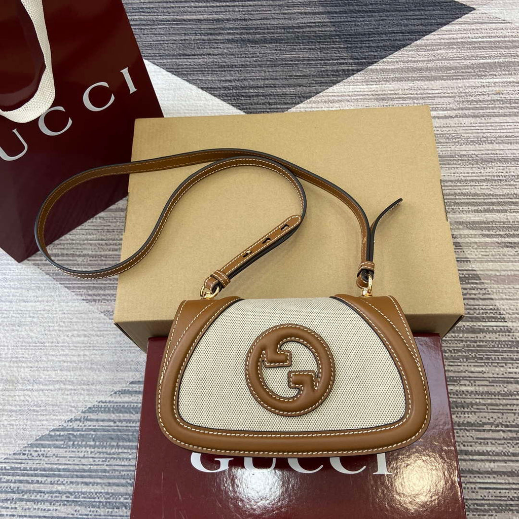 Gucci 815700 Gucci Blondie mini shoulder bag Beige cotton linen canvas