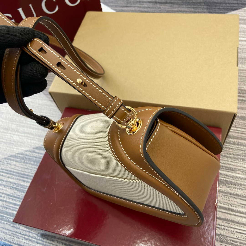 Gucci 815700 Gucci Blondie mini shoulder bag Beige cotton linen canvas