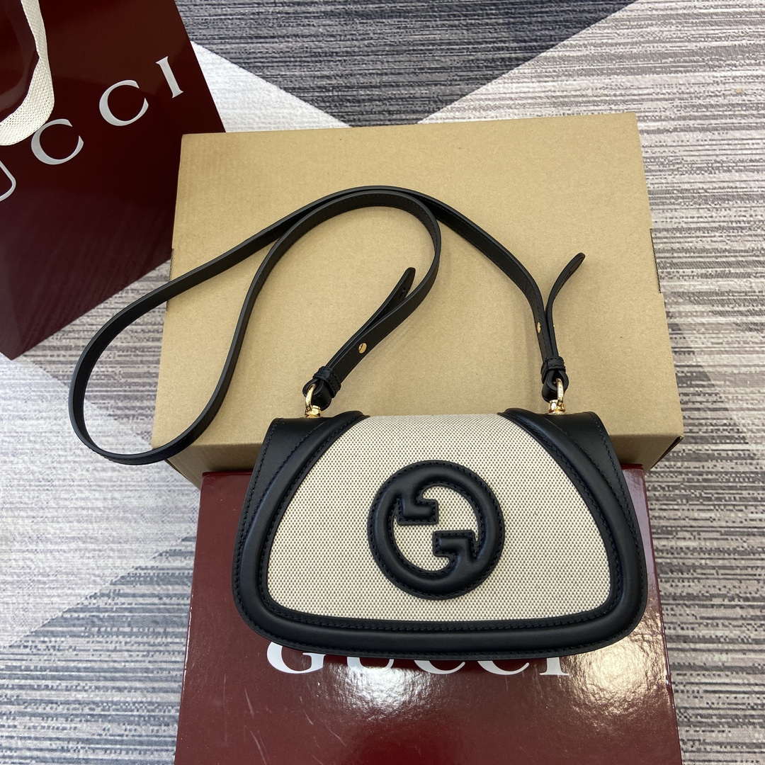 Gucci 815700 Gucci Blondie mini shoulder bag Black with beige cotton linen canvas - Default Title - View 1