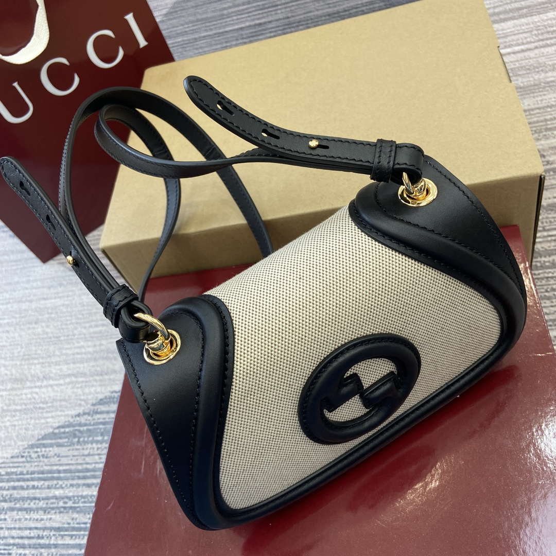 Gucci 815700 Gucci Blondie mini shoulder bag Black with beige cotton linen canvas - Default Title - View 4