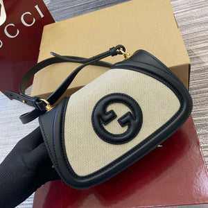 Gucci 815700 Gucci Blondie mini shoulder bag Black with beige cotton linen canvas - Default Title - View 5