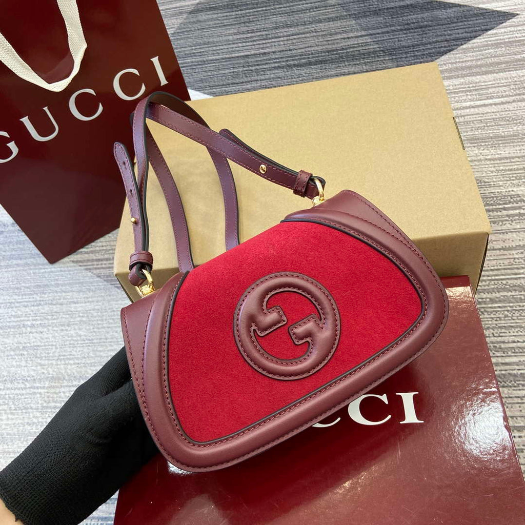 Gucci 815700 Gucci Blondie mini shoulder bag Suede leather Wine Red