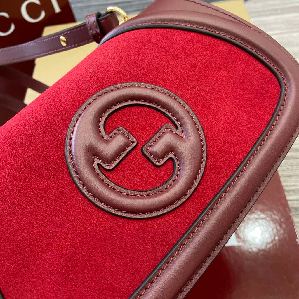 Gucci 815700 Gucci Blondie mini shoulder bag Suede leather Wine Red