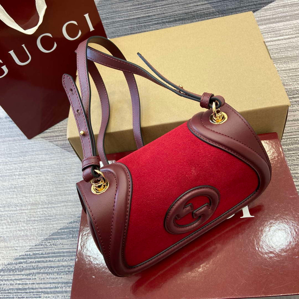 Gucci 815700 Gucci Blondie mini shoulder bag Suede leather Wine Red