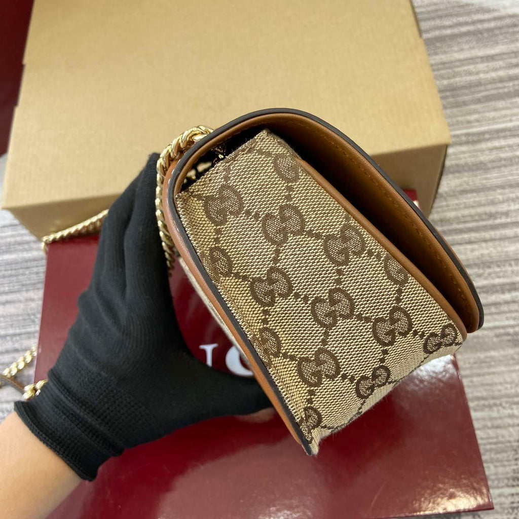 Gucci 815711 Gucci Blondie mini shoulder bag Beige dark brown canvas
