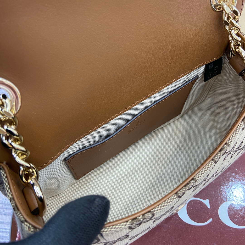 Gucci 815711 Gucci Blondie mini shoulder bag Beige dark brown canvas