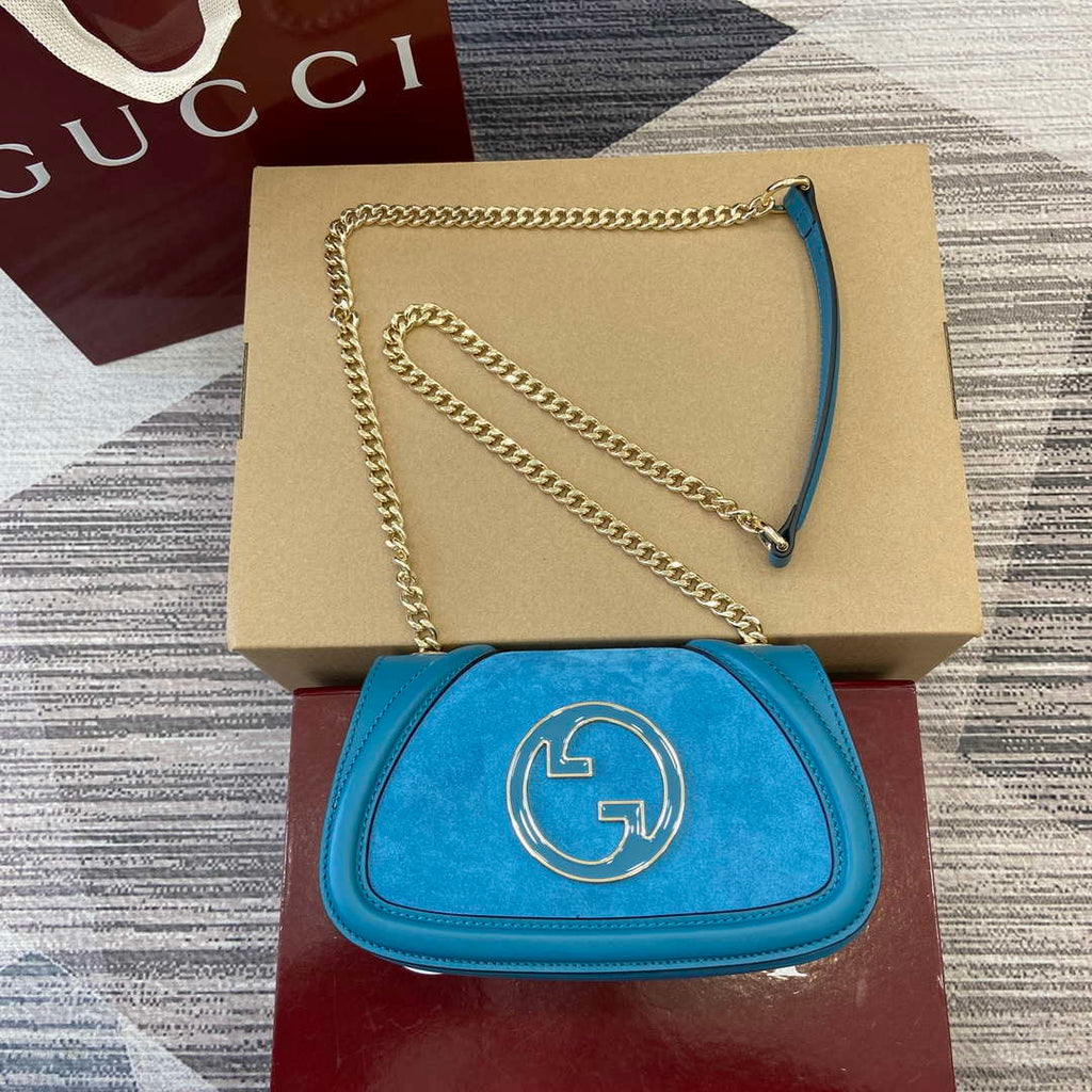 Gucci 815711 Gucci Blondie mini shoulder bag Suede Leather Blue