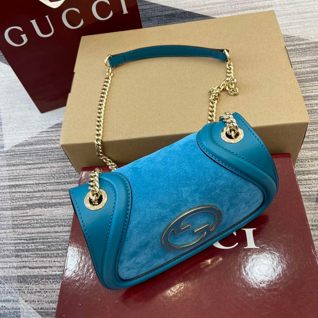 Gucci 815711 Gucci Blondie mini shoulder bag Suede Leather Blue