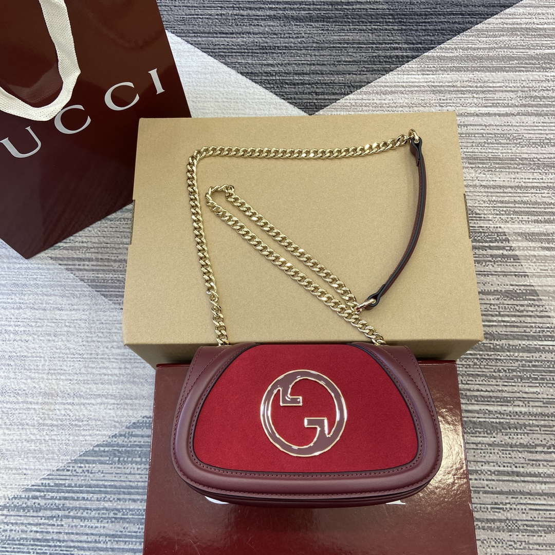 Gucci 815711 Gucci Blondie mini shoulder bag Suede Leather Red and Wine Red - Default Title - View 1