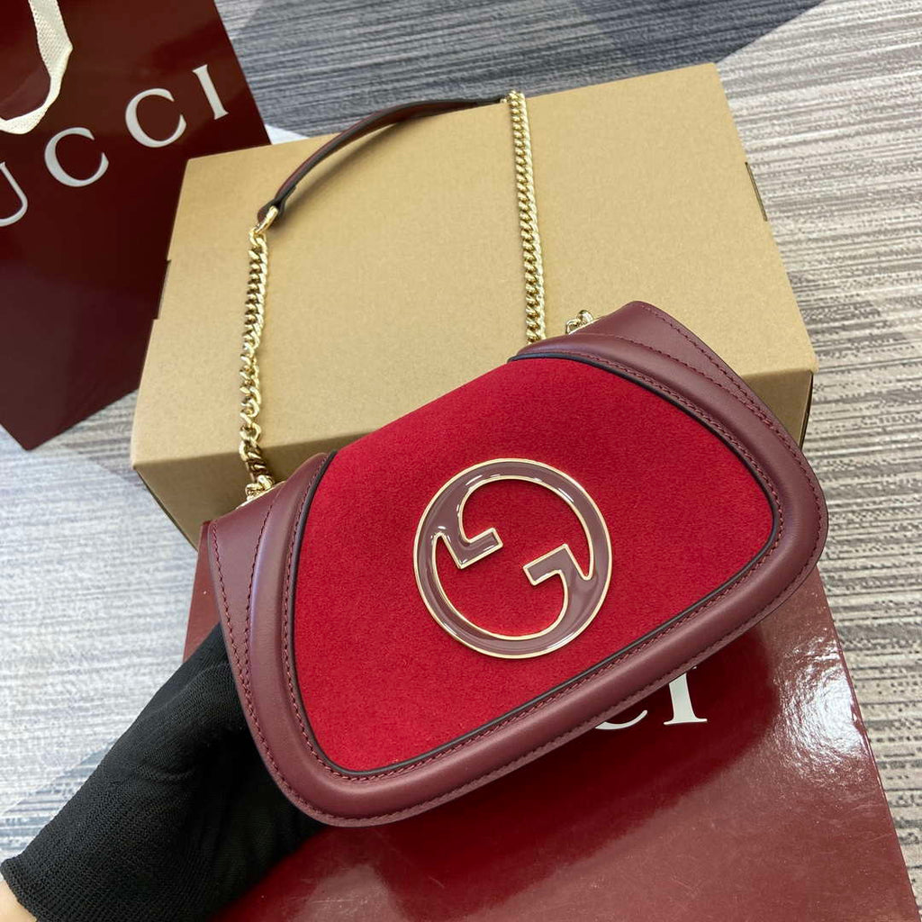 Gucci 815711 Gucci Blondie mini shoulder bag Suede Leather Red and Wine Red