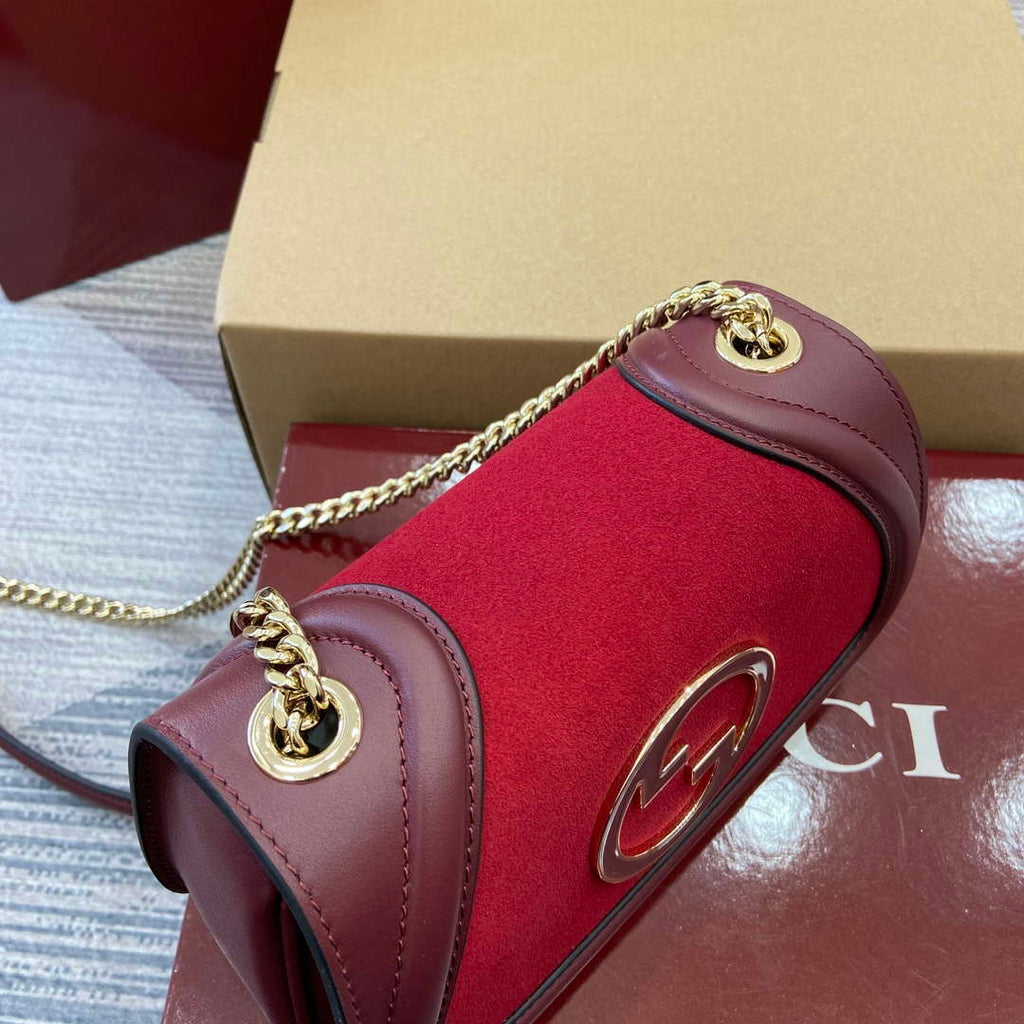 Gucci 815711 Gucci Blondie mini shoulder bag Suede Leather Red and Wine Red