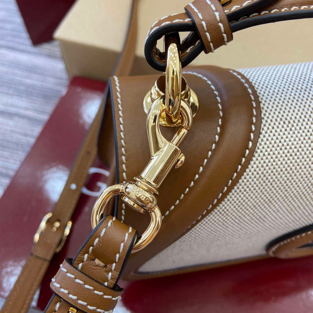 Gucci 815714 Gucci Blondie Small Top Handle Bag Beige cotton linen canvas