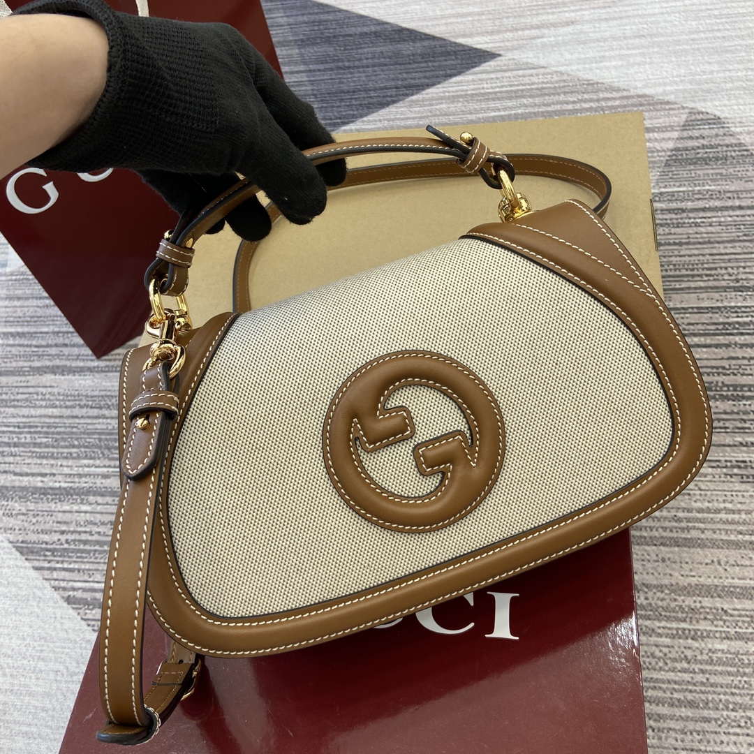 Gucci 815714 Gucci Blondie Small Top Handle Bag Beige cotton linen canvas - Default Title - View 4