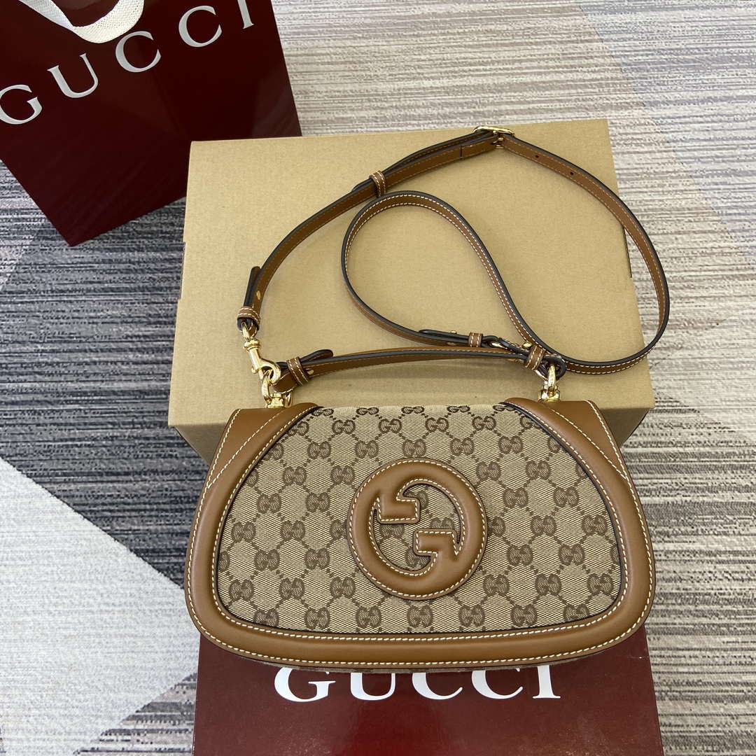 Gucci 815714 Gucci Blondie Small Top Handle Bag Beige dark brown canvas - Default Title - View 1