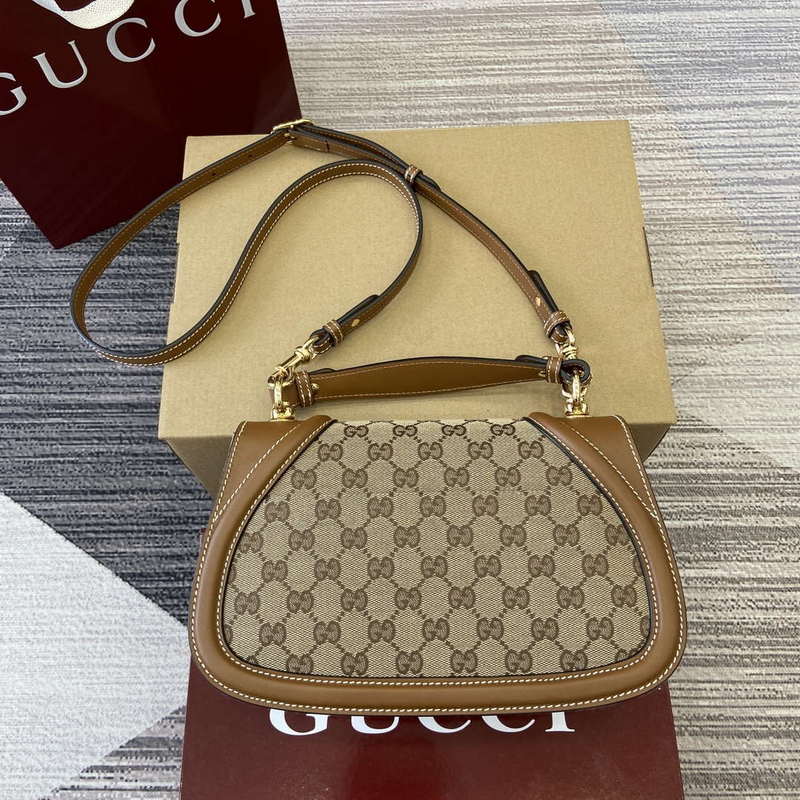 Gucci 815714 Gucci Blondie Small Top Handle Bag Beige dark brown canvas