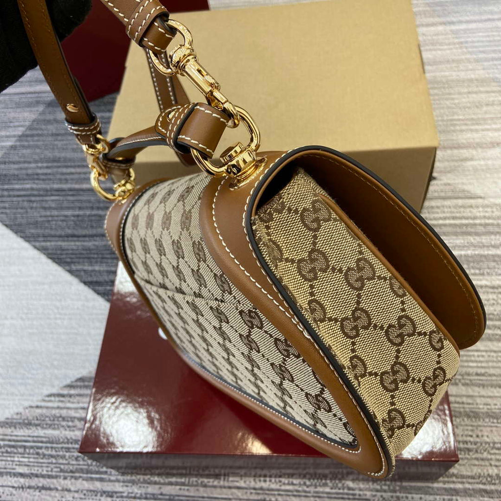 Gucci 815714 Gucci Blondie Small Top Handle Bag Beige dark brown canvas